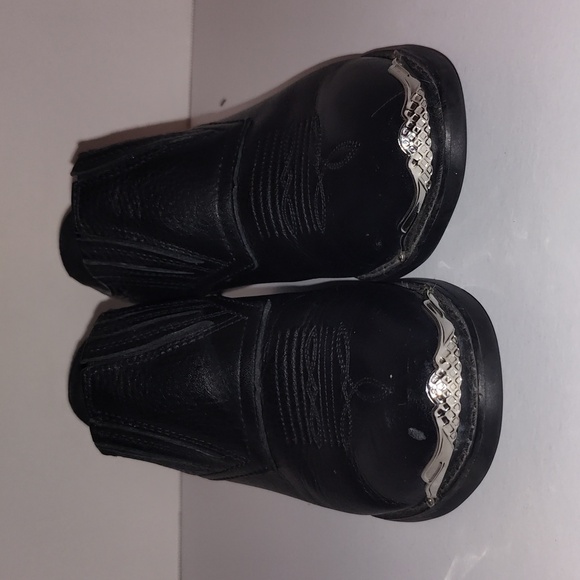 Road Wolf Black Low Leather Cowboy Western Ankle Booties With Silver Accents 6.5 - Picture 5 of 10